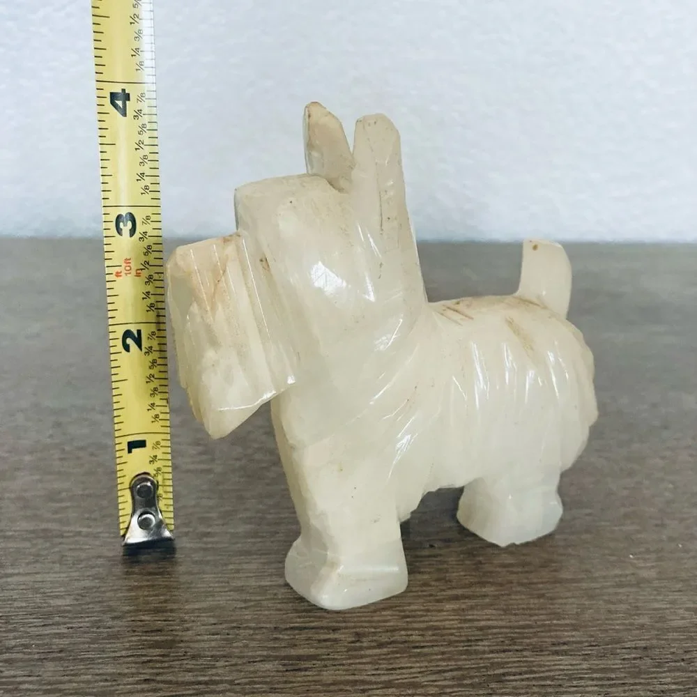 Vintage Carved Ivory Marble Tan Schnauzer Dog Figurine